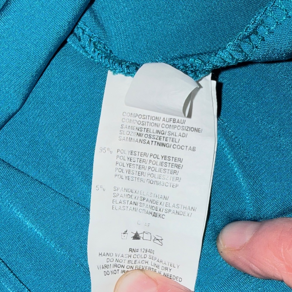 Venus Teal Blue Sharkbite Hem Tunic Top Gold Hardware Keyhole Mock Neck XL - Picture 2 of 7